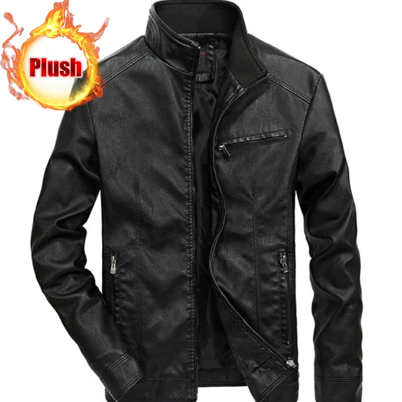 Men Autumn Winter Leather Jacket Coat Men's Retro Stand Collar Motorcycle Warm Fleece PU Leather Jacket for Men Clothes MY497 GONZALES ONLINE SHOP