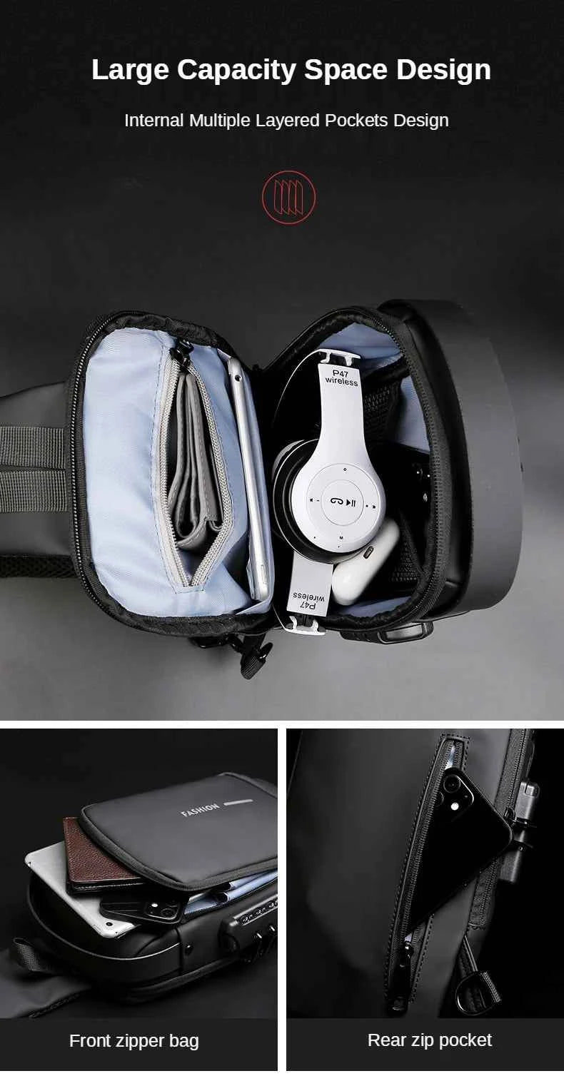 New Brand Designer Men Crossbody Bag PU Leather Classic Anti-Theft Shoulder Bag Chest Bag Multifunctional for Men