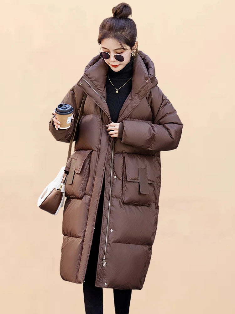 Women's Hooded Thickened Parker Coat Long Sleeve Jacket solid Down Cotton Padded Warm Windproof Winter New Elegant Chic Outwear GONZALES ONLINE SHOP