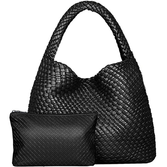 Woven Tote Bag for Women Large Woven Handbag Soft Leather Shoulder Bag Work Shopper Summer Beach Travel Tote Bag with Purse GONZALES ONLINE SHOP