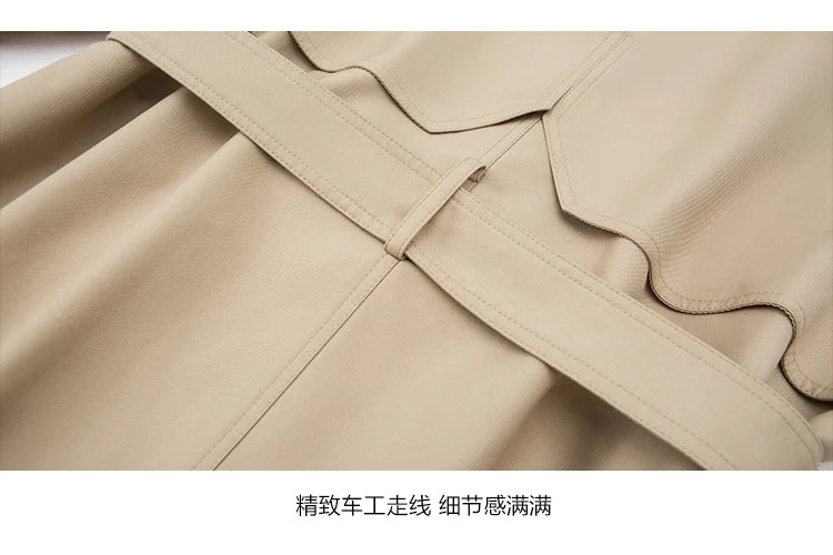 Autumn Winter Khaki Long Trench Coat for Women 2024 Jacket Elegant Outerwear Turn-down Collar Tie Belt Korean Chic Windbreaker GONZALES ONLINE SHOP