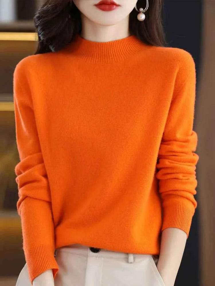 100% Merino Wool Cashmere Sweater Women Knitted Sweater Turtleneck Long Sleeve Pullovers Autumn Winter Clothing Warm Jumper Tops