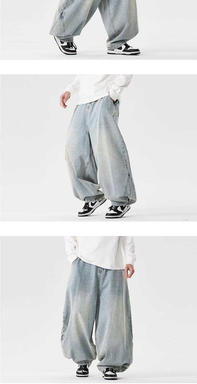 Denim Wide Leg Pants Mens Fashion Casual Pants Loose Hip Hop Lantern Pants Streetwear Jeans Male Elastic Waist Trousers Oversize GONZALES ONLINE SHOP