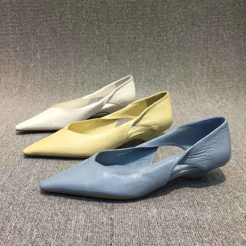 Shoes for Woman 2024 Comfortable Women's Summer Footwear Moccasins Blue Low Heel Elegant Pointed Toe High Quality Popular Young