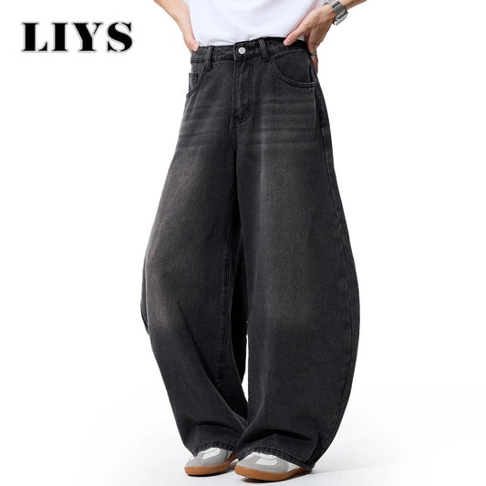 2026 Spring Summer Men's Retro Grey Black Baggy Wide Leg Jeans American Street Baggy Goth Pants Man Designer Jeans Denim Pants GONZALES ONLINE SHOP