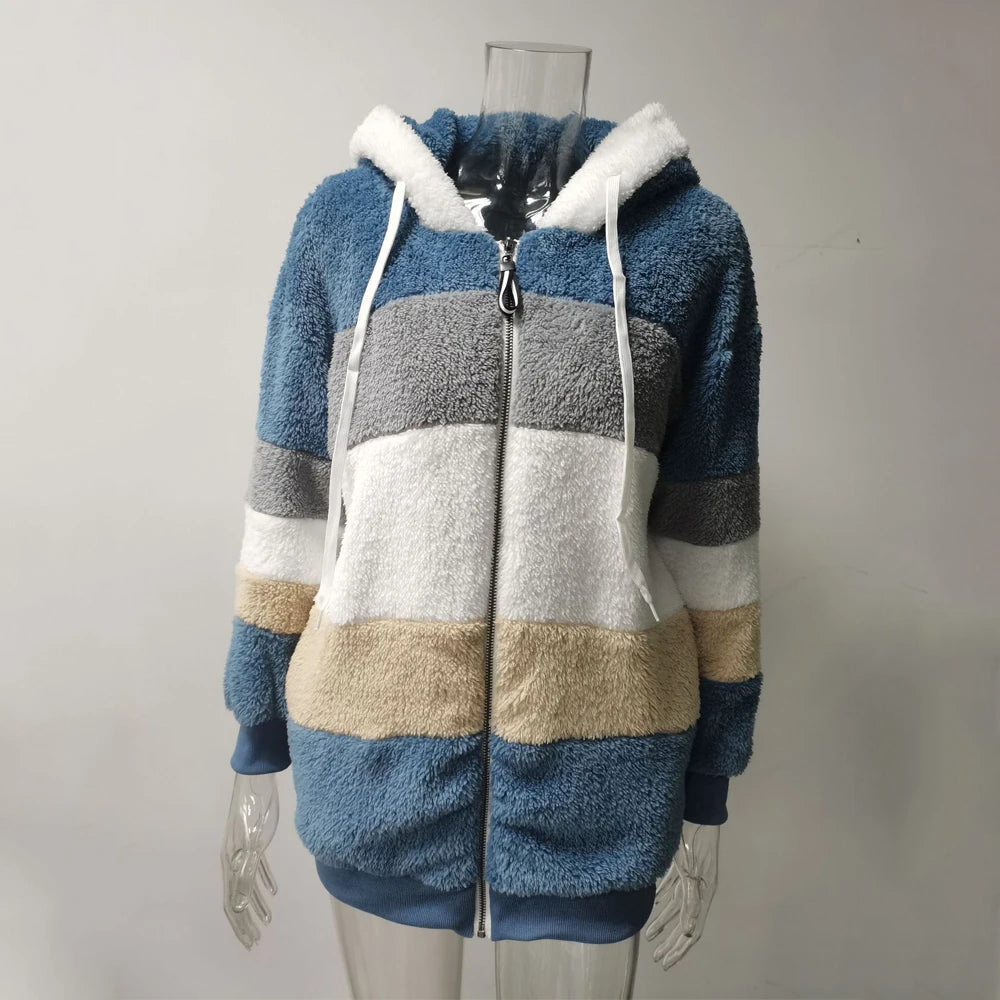 Oversized Jacket for Women Coat 2025 Autumn Winter Warm Plush Pocket Hooded Streetwear Loose Lady Zipper Cashmere Outerwear Coat GONZALES ONLINE SHOP