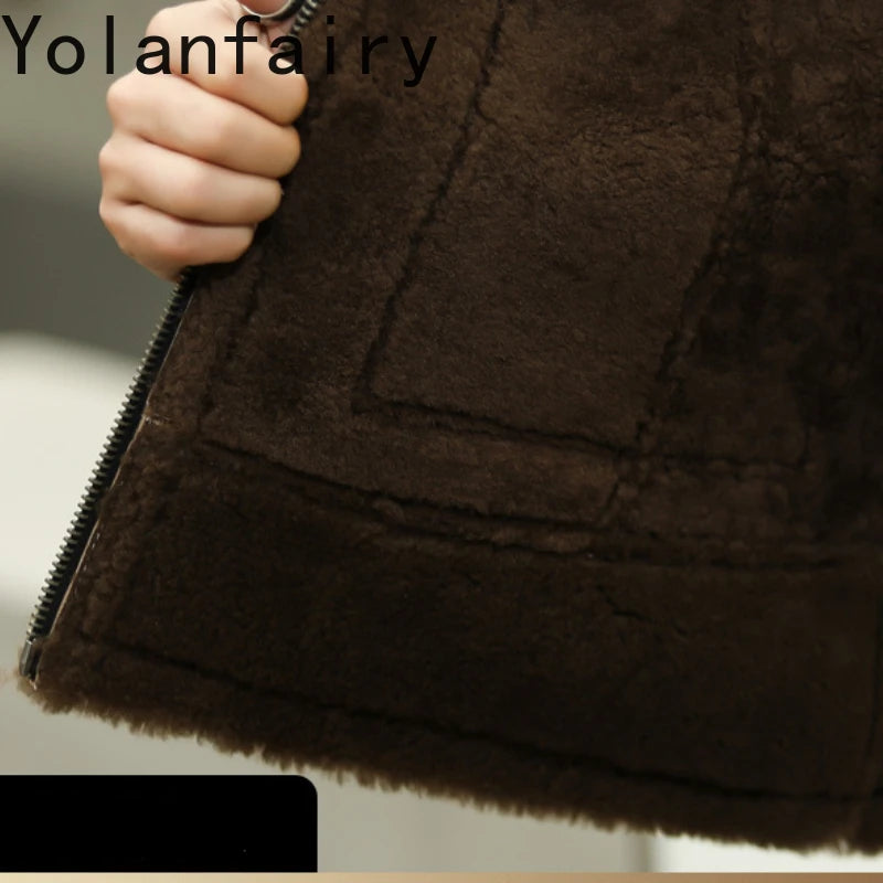 YOLANFAIRY Genuine Sheepskin Jacket Mens Real Fur Coat Winter Clothes Cropped Leather Jacket Men Wool Jacket Men Бомбер 2024 GONZALES ONLINE SHOP