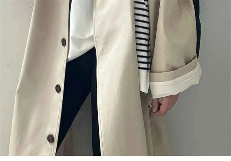 Lazy Loose Stand Up Collar Long Ttrench Coat For Women New Spring Autumn Casual British Style High-end Windbreaker Overcoat