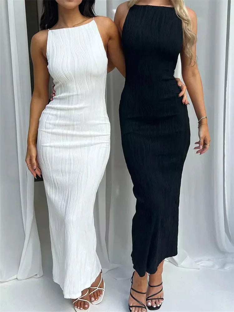Sexy Women Long Dress Ruched Sleeveless Slim Solid Summer Party Back Split Dress Clubwear Female Vestido Outfits GONZALES ONLINE SHOP