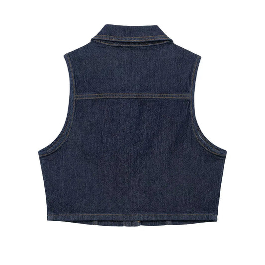 Women's Denim Vest Sleeveless Midi Dress Suit Front Slit Design High Waist Classic Pocket Detail Fashion Ladies Stylish GONZALES ONLINE SHOP