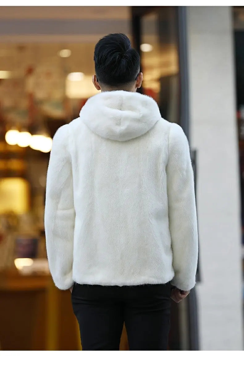 Tcyeek Natural Mink Fur Coat Men's High-end Real Fur Coat Men 2023 Winter New White Whole Mink Fur Hooded Coats Fashion Zipper GONZALES ONLINE SHOP