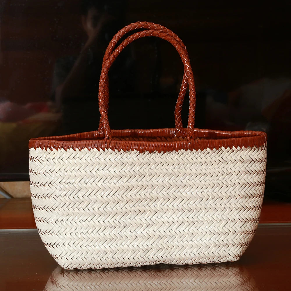 Handbags Women's Genuine Leather Shoulder Bag Weaving Casual Shopping Bag Vintage Big Tote Purse Cowhide Cross Hand Bags Lady GONZALES ONLINE SHOP