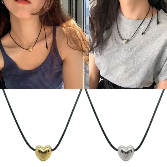 Love Heart Pendant Collar Necklace Short Black Rope Choker Necklace Fashion Jewelry Neck Clavicle Chain Necklace  Dropship GONZALES ONLINE SHOP