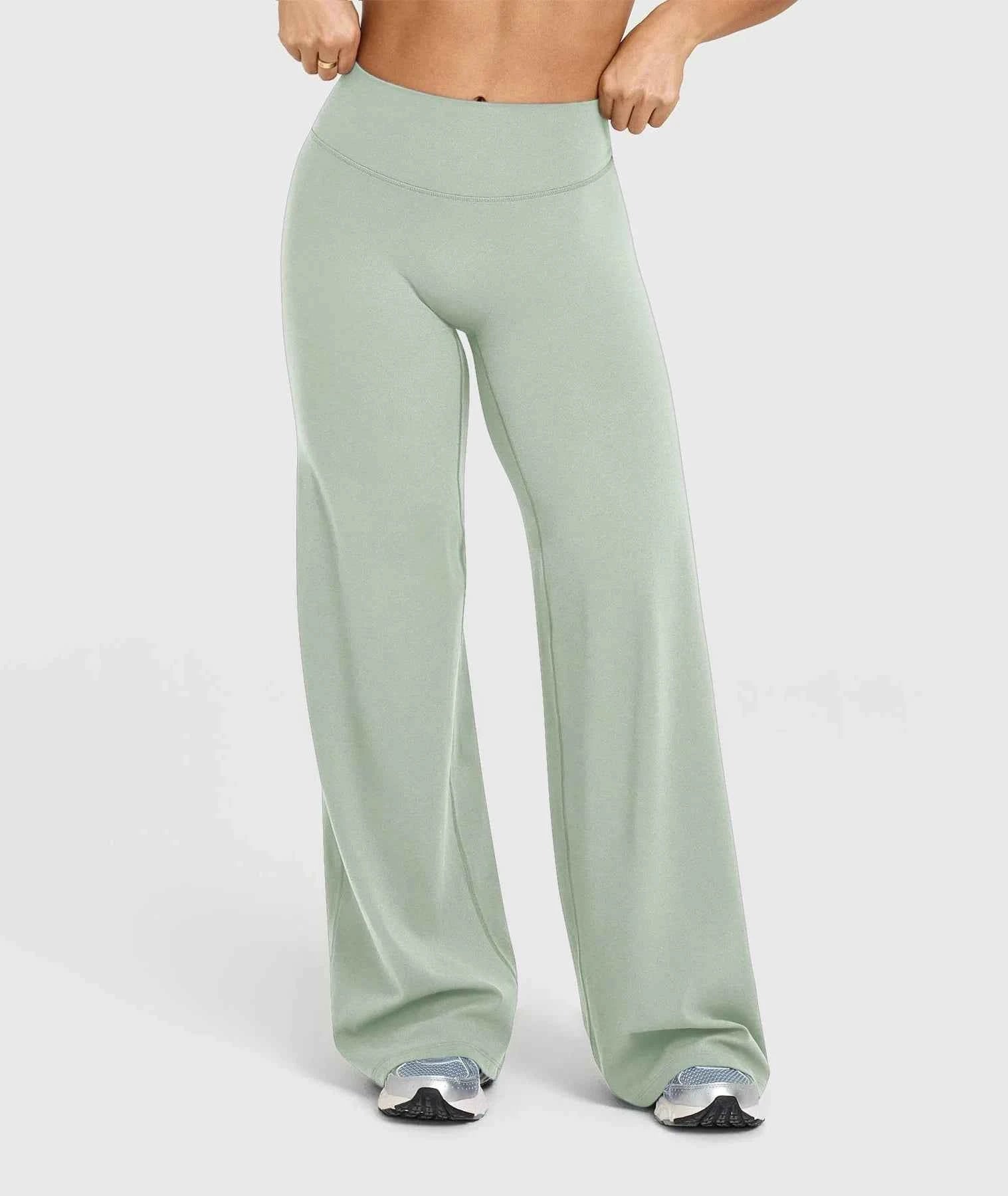 High Waisted Wide Leg Yoga Pants Women Butt Lift Coffee Brown Workout Trousers Flare Leggings Tummy Control Gym Fitness Wear