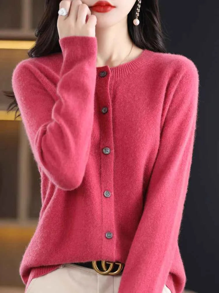 Women Cashmere Sweater 100% Merino Wool Knitted Cardigan Autumn Winter  Knitwear O-Neck Female  Solid Color Casual Fashion Top