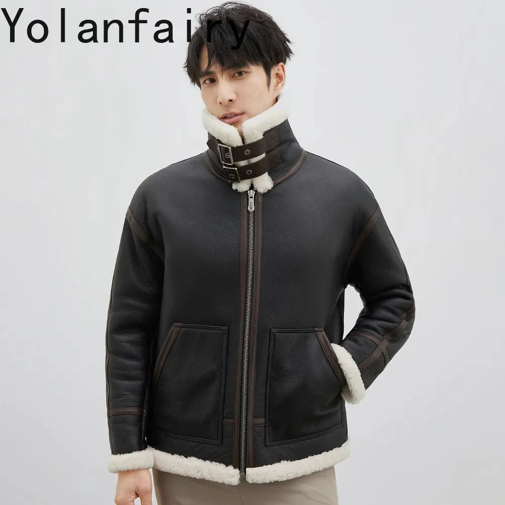 YOLANFAIRY Real Sheepskin Fur Men Jacket Natural Fur Coats Man Luxury Clothing Winter Jacket Black Fur Coat Куртка Мужская 2024 GONZALES ONLINE SHOP