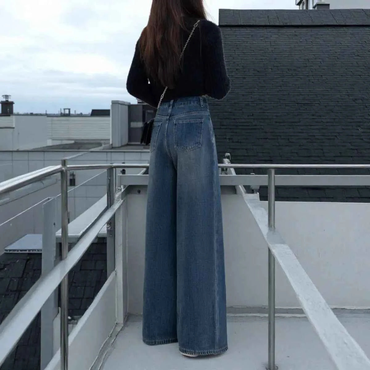 Retro Wide-leg Jeans in Spring Summer and Autumn New High-waist Loose Slim Casual and Versatile Floor Straight Trousers