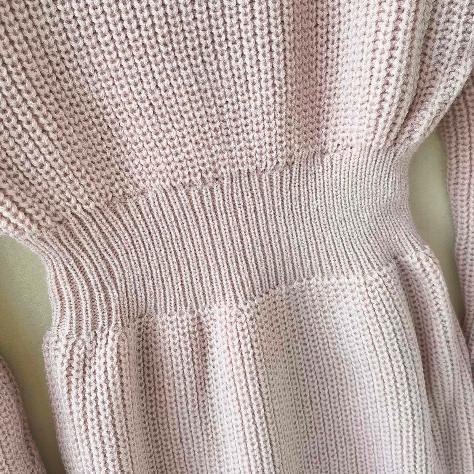 V-Neck Drop Shoulder Long-Sleeved Waisted Sweater Dress Feminine Temperament Knitted Dress Autumn and Winter New Dresses GONZALES ONLINE SHOP