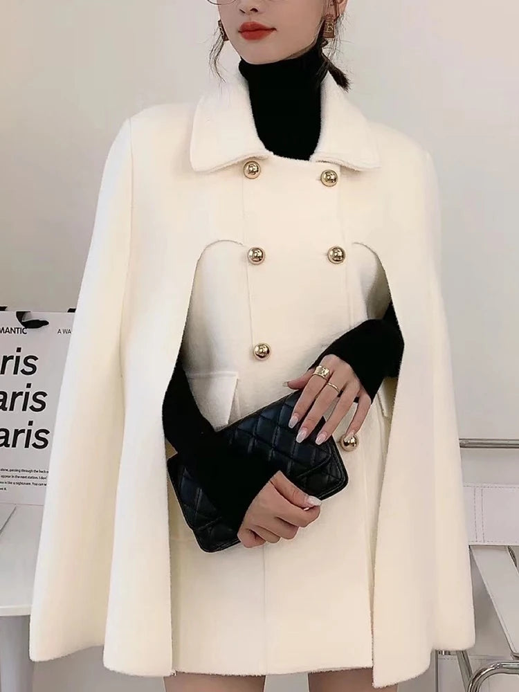 TWOTWINSTYLE Solid Patchwork Pocket Chic Coat For Women Lapel Cloak Sleeve Spliced Double Breasted Elegant Coats Female Style GONZALES ONLINE SHOP