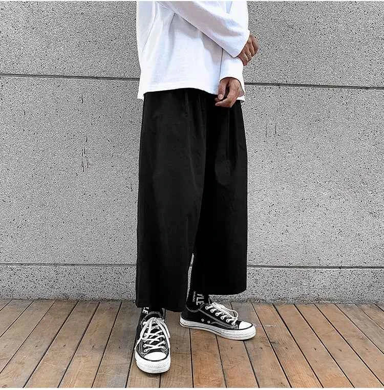 Wide Leg Pants Men Drape Straight Loose Harajuku Vintage Japan Style Ankle-length Trousers Cozy Versatile Black Pantalones Male