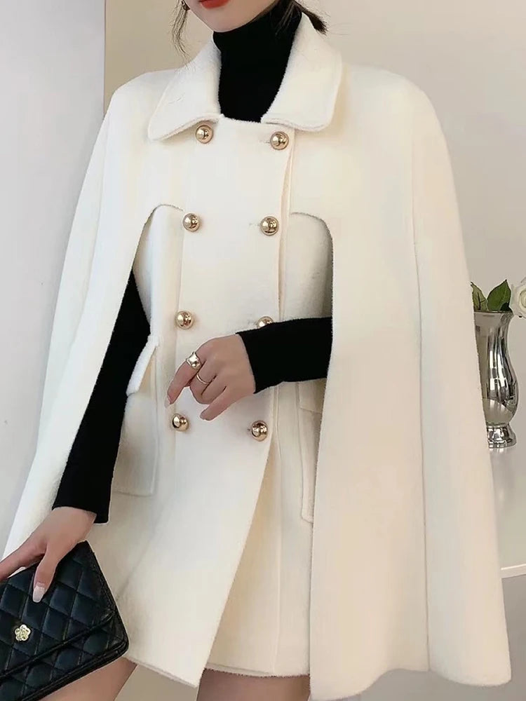 TWOTWINSTYLE Solid Patchwork Pocket Chic Coat For Women Lapel Cloak Sleeve Spliced Double Breasted Elegant Coats Female Style GONZALES ONLINE SHOP