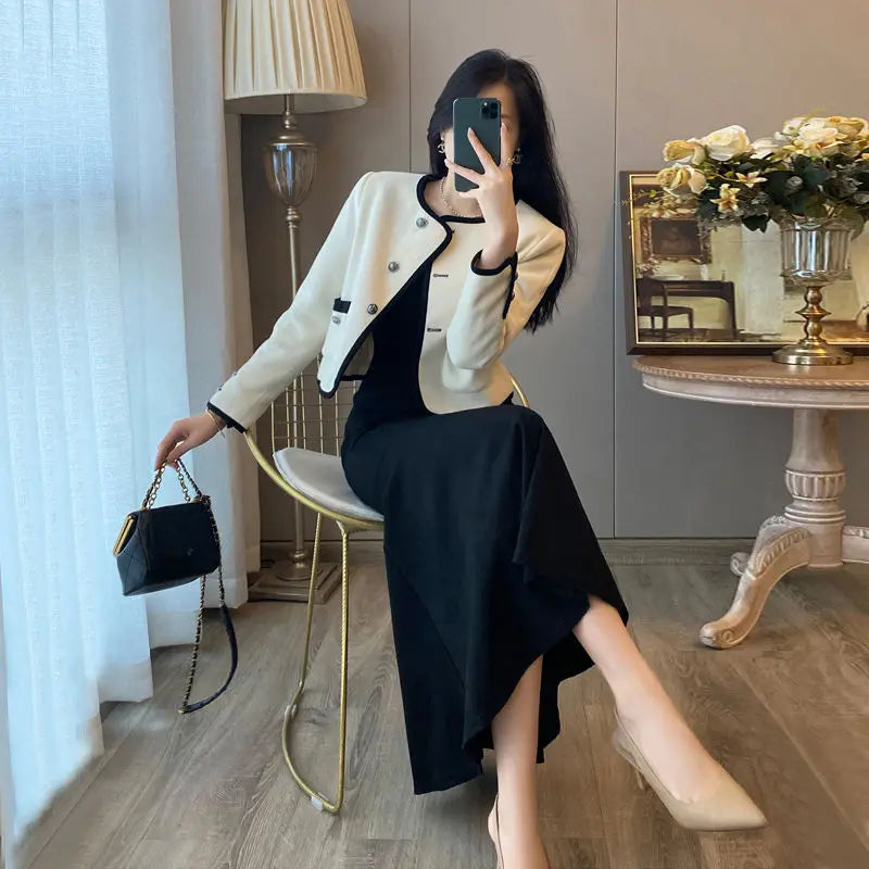 2024 Autumn New Women's Clothing Matching Sets French Graceful Slim Coat Black Mermaid Dress Suit Lady Jacket Dresses Outfits GONZALES ONLINE SHOP