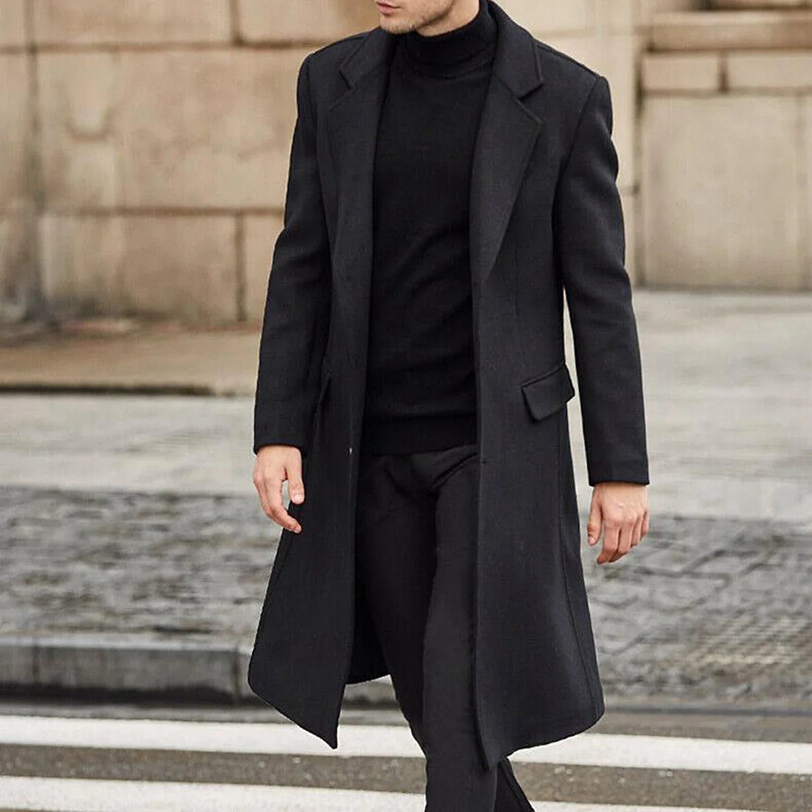 S-3XL Winter Men Coats Woolen Solid Long Sleeve Jackets Fleece  Overcoats Streetwear Fashion  Trench Outerwear GONZALES ONLINE SHOP