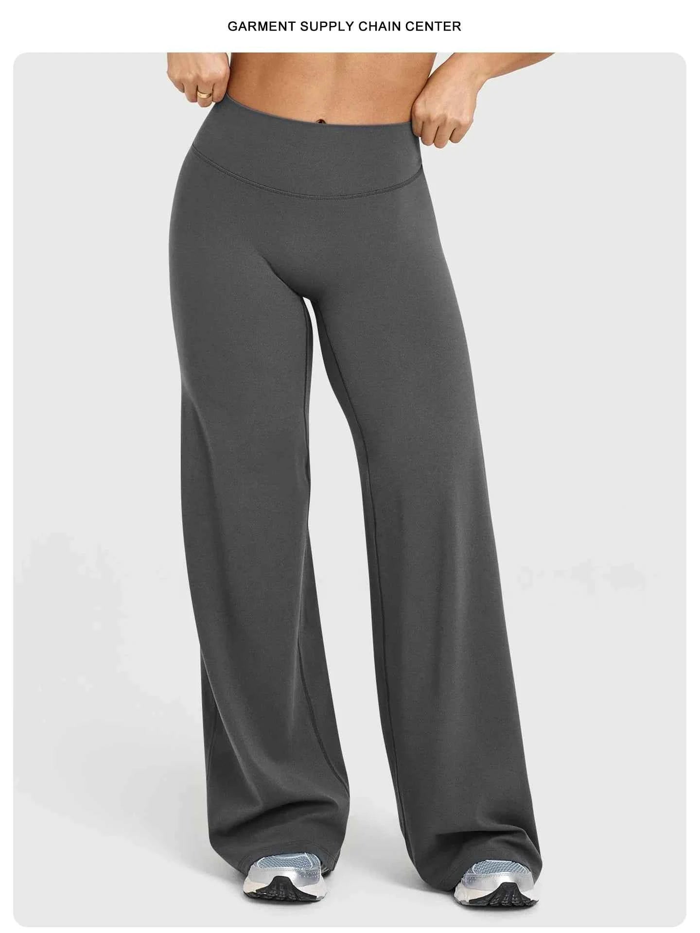 High Waisted Wide Leg Yoga Pants Women Butt Lift Coffee Brown Workout Trousers Flare Leggings Tummy Control Gym Fitness Wear