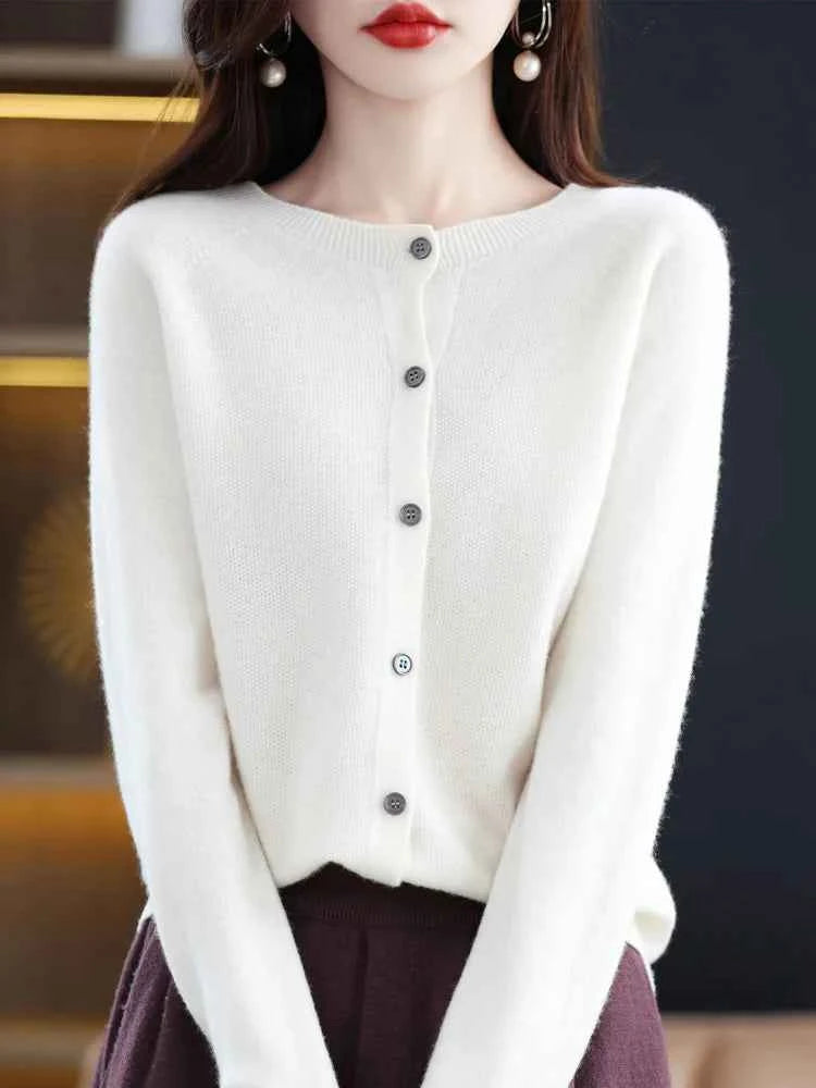 Women Cashmere Sweater 100% Merino Wool Knitted Cardigan Autumn Winter  Knitwear O-Neck Female  Solid Color Casual Fashion Top