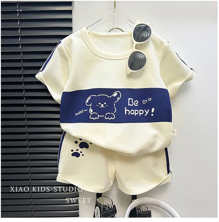 2024 New Kids Short Sleeve Suit Striped Girls Boys Set Summer Tops +short Baby Clothes Children's Wear GONZALES ONLINE SHOP