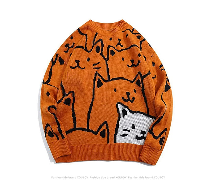 Y2k Vintage Sweater Men 2023 Winter Cartoon Loose Knitted Sweater Japanese Harajuku Hip Hop Streetwear Women Knitwear Pullovers GONZALES ONLINE SHOP