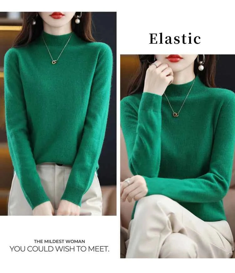 Half High Solid Color Cashmere Sweater For Women Loose Pullover Autumn and Winter Contracted Commuter Basic Knitwear Top Base
