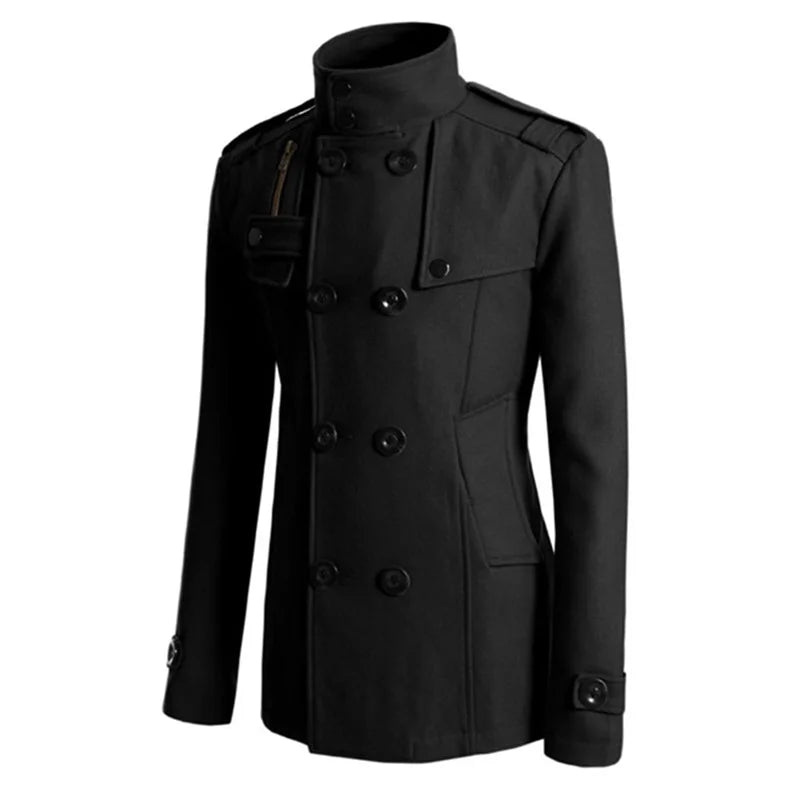 Men s Solid Color Trench Coat Long Sleeve Stand Collar Double Breasted  Warm Soft Wool Overcoat GONZALES ONLINE SHOP