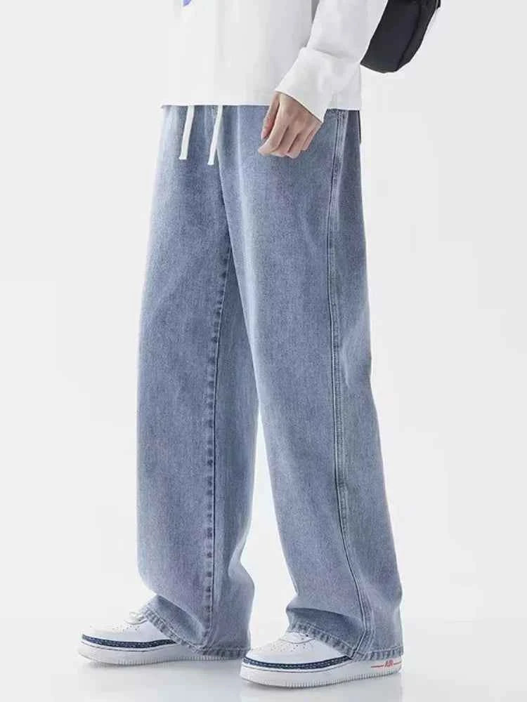 Autumn Jeans Men's Baggy Straight Drawstring Elastic Waist Personality Fashion Vintage Denim Trousers Streetwear 3XL