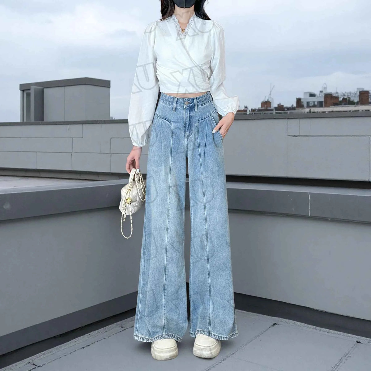 Retro Wide-leg Jeans in Spring Summer and Autumn New High-waist Loose Slim Casual and Versatile Floor Straight Trousers