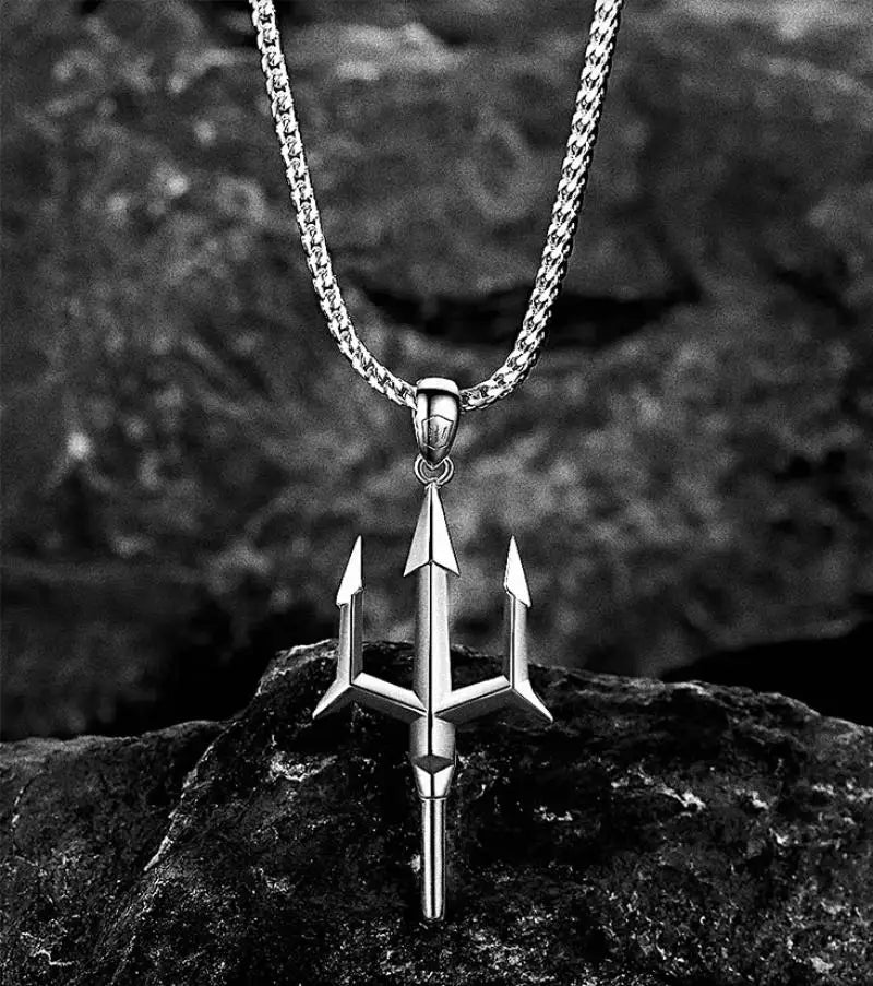 Retro Poseidon Trident Necklace Ukraine National Emblem Pendant Suitable for Men Charming Punk Personalized Accessories GONZALES ONLINE SHOP