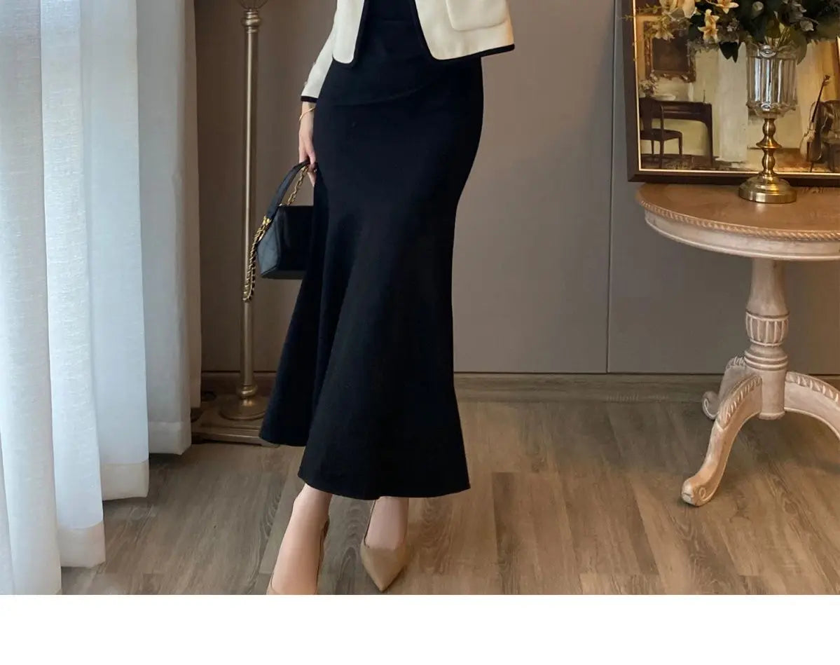 2024 Autumn New Women's Clothing Matching Sets French Graceful Slim Coat Black Mermaid Dress Suit Lady Jacket Dresses Outfits GONZALES ONLINE SHOP