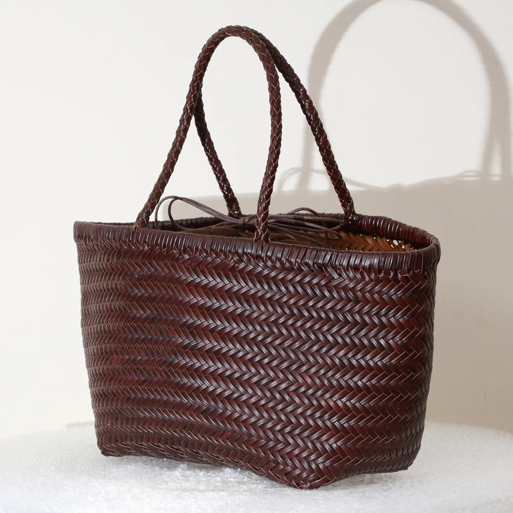 Handbags Women's Genuine Leather Shoulder Bag Weaving Casual Shopping Bag Vintage Big Tote Purse Cowhide Cross Hand Bags Lady GONZALES ONLINE SHOP