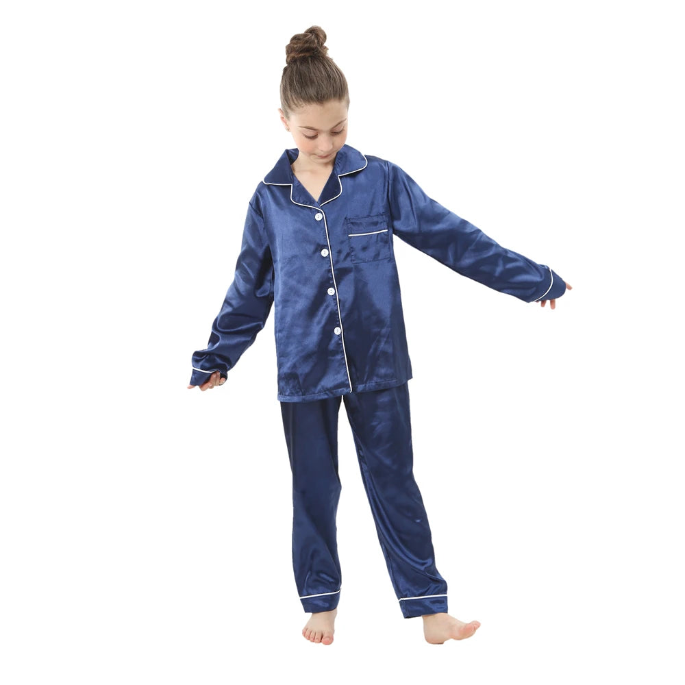 Children Silk Satin Pyjamas Set Baby Sleepwear Pijama Solid color Pajamas Suit Boys Girls Nightwear Autumn Kids Loungewear Pjs GONZALES ONLINE SHOP