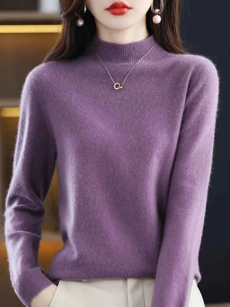 100% Merino Wool Cashmere Sweater Women Knitted Sweater Turtleneck Long Sleeve Pullovers Autumn Winter Clothing Warm Jumper Tops
