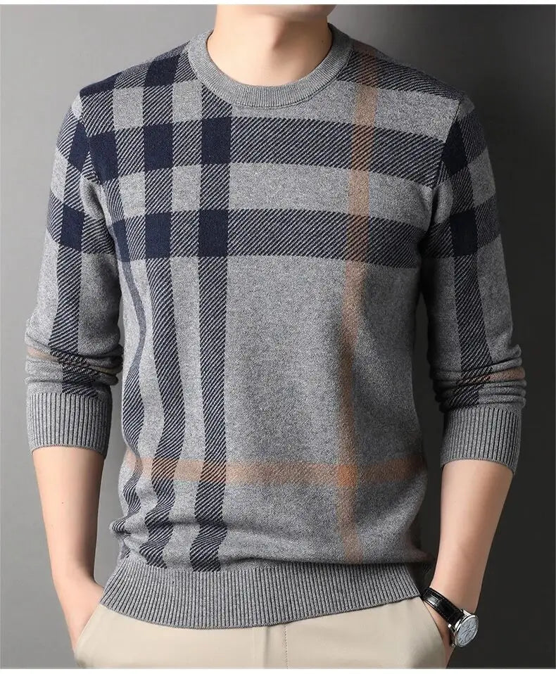 High Quality Luxury Men's Knitted Pullover Autumn Winter O-Neck Striped Wool Sweater British Casual Fashion Versatile Knitwear GONZALES ONLINE SHOP