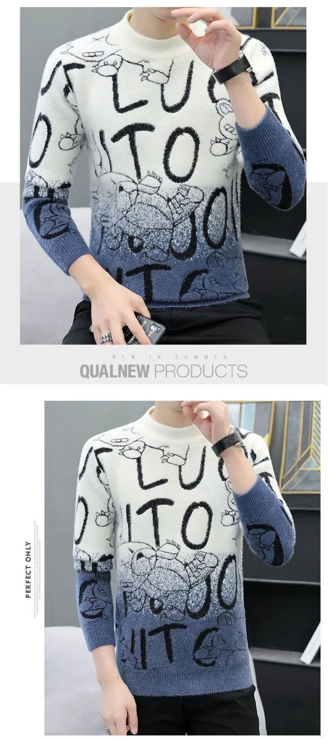 2024 Autumn/Winter New Fashion Printed Large Size Thick Warm Knitwear Men's Casual Loose Comfortable High Quality Sweater M-3XL GONZALES ONLINE SHOP