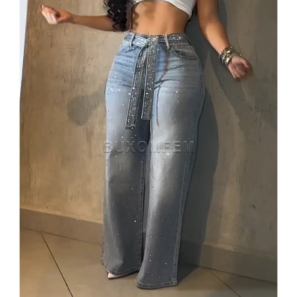 Women's Drilled Straight Leg Jeans Pants 2025 Stylish Baggy Pants Y2k Streetwear Outfit Wide Leg Loose Jeans Ladies Bottoms GONZALES ONLINE SHOP