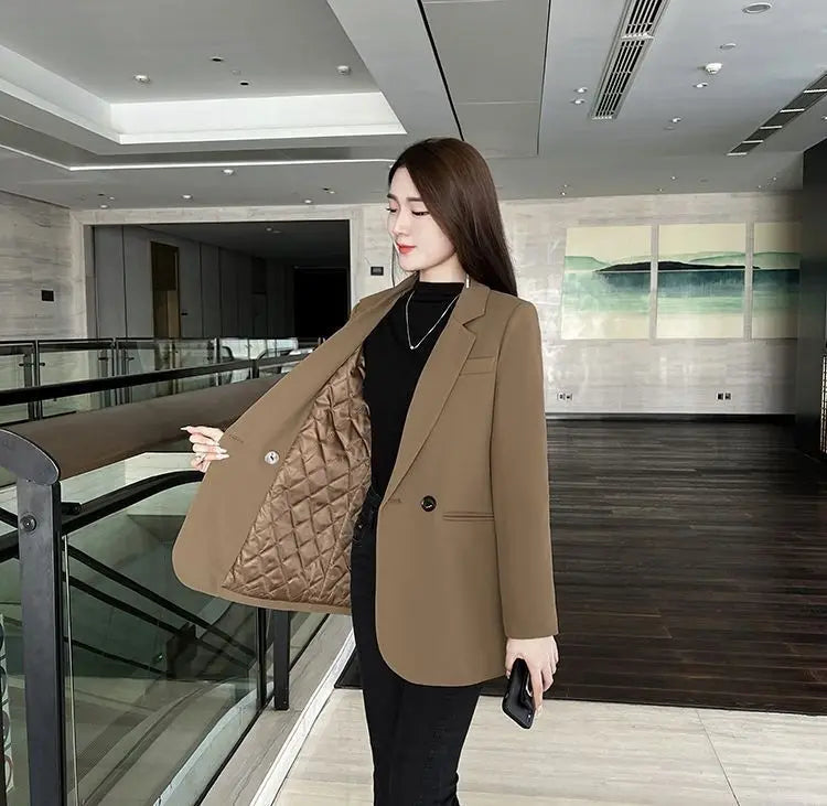 2024 Womens Blazers Autumn Winter Warm Blazer Suits Elegance Slim Suit Coat Office Lady Chic Blazers Jacket Ladies Outwear Tops GONZALES ONLINE SHOP