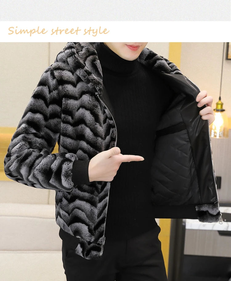 2022 Winter Faux Fur Mink Jackets Men Thicken Warm Imitation Fur Hooded Coat Slim Casual Business Social Jackets Men Clothing GONZALES ONLINE SHOP