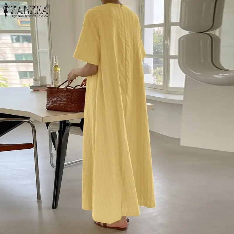 ZANZEA Elegant Women V Neck Short Sleeve Sundress Summer Fashion Casual Loose Maxi Dress Robe Femme Holiday Vestido Oversize GONZALES ONLINE SHOP