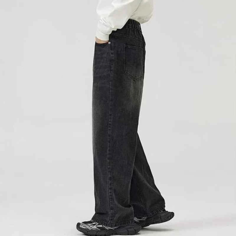 Male Classic America Hip Hop Rap Jeans Wide Leg Youth Popular Jeans Men Straight Leg Retro Loose Trousers Oversized Denim Pants