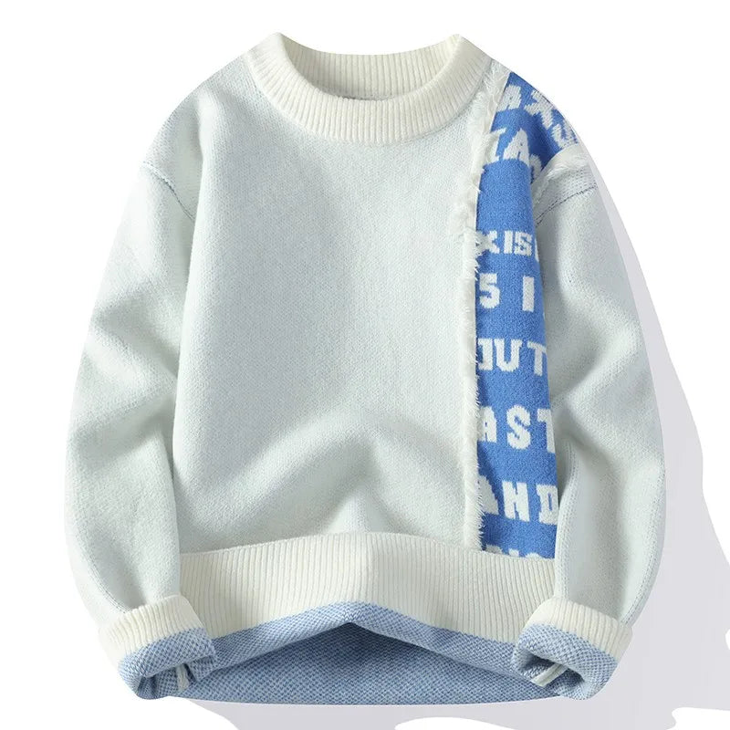 2024 Patchwork Knitted Sweater Trend High Street Autumn Winter Warm Men's Tops Hip-hop Street Clothing Fishing Sports Pullover GONZALES ONLINE SHOP