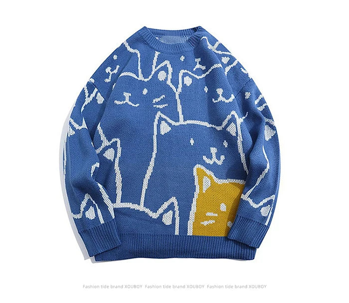 Y2k Vintage Sweater Men 2023 Winter Cartoon Loose Knitted Sweater Japanese Harajuku Hip Hop Streetwear Women Knitwear Pullovers GONZALES ONLINE SHOP
