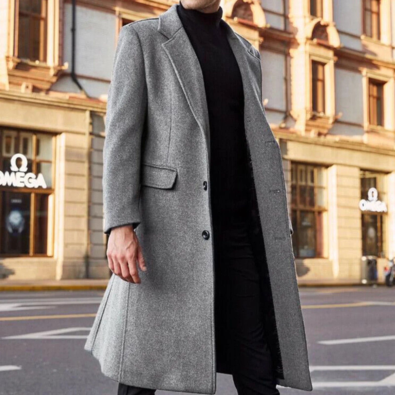 S-3XL Winter Men Coats Woolen Solid Long Sleeve Jackets Fleece  Overcoats Streetwear Fashion  Trench Outerwear GONZALES ONLINE SHOP